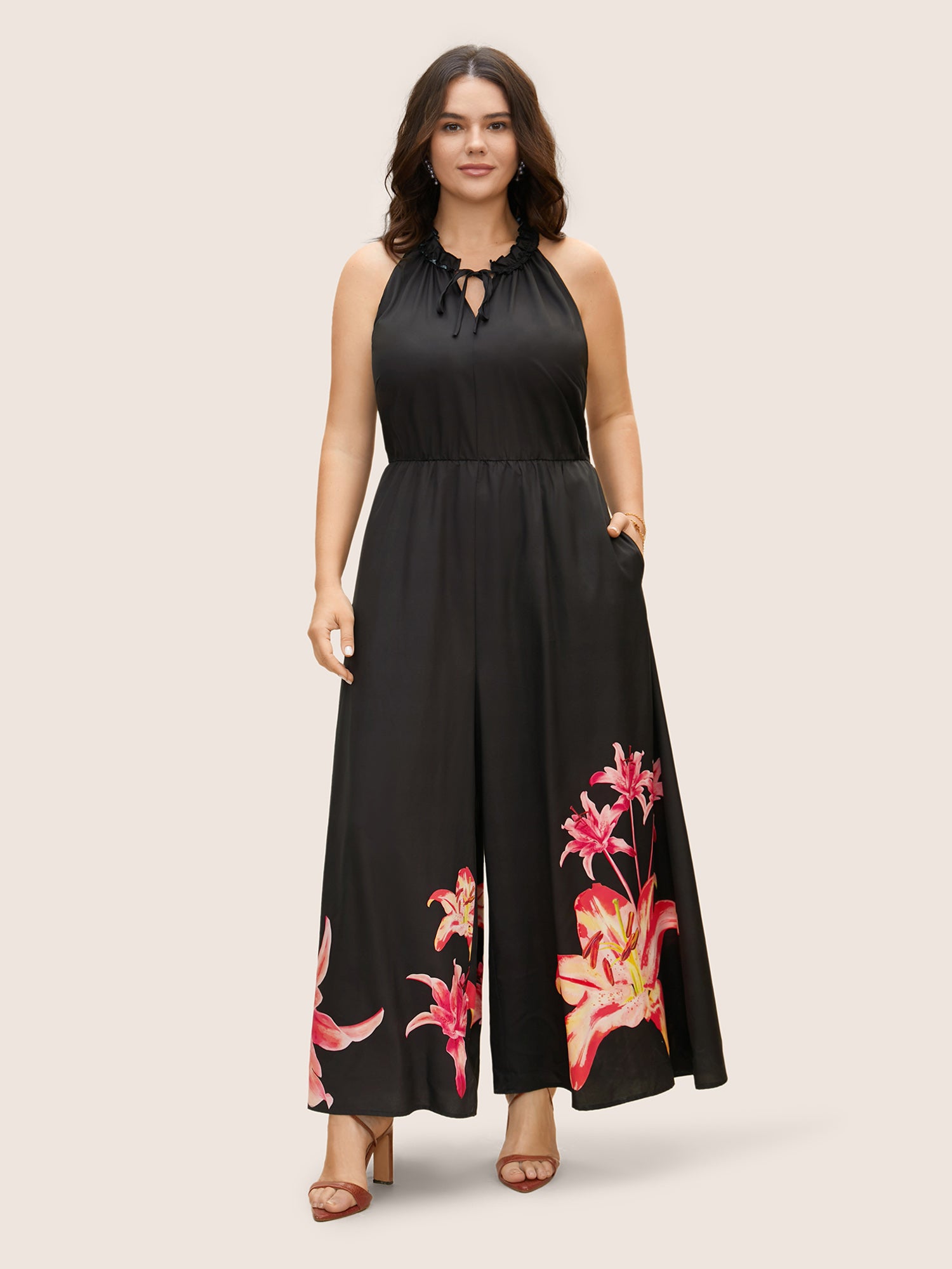 Lily Print Frill Trim Tie Knot Jumpsuit