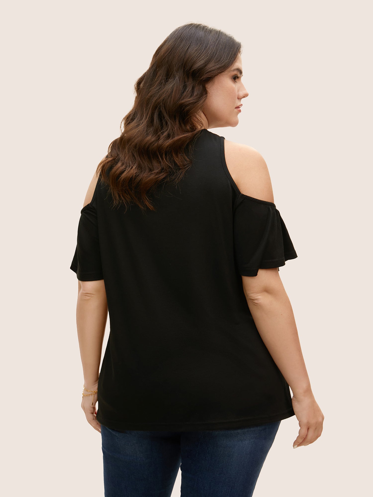Solid Overlap Collar Ruffle Sleeve T-shirt