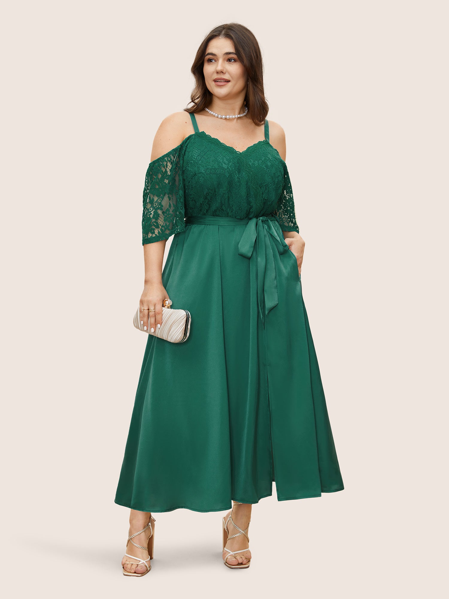 Crochet Lace Mesh Cold Shoulder Dress