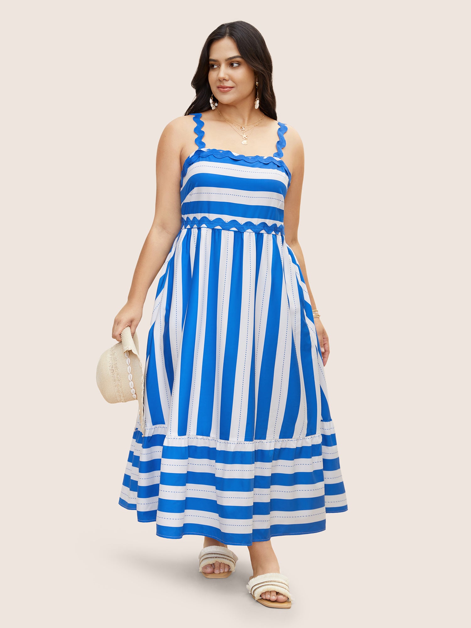 Contrast Striped Woven Ribbon Maxi Dress