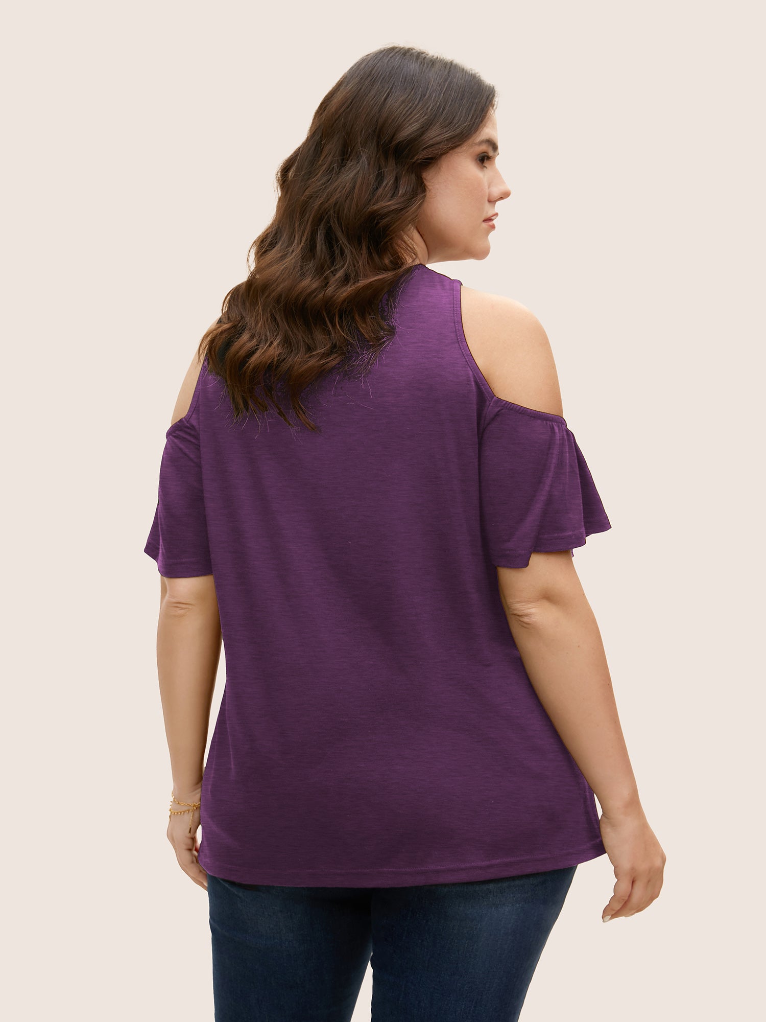 Solid Overlap Collar Ruffle Sleeve T-shirt