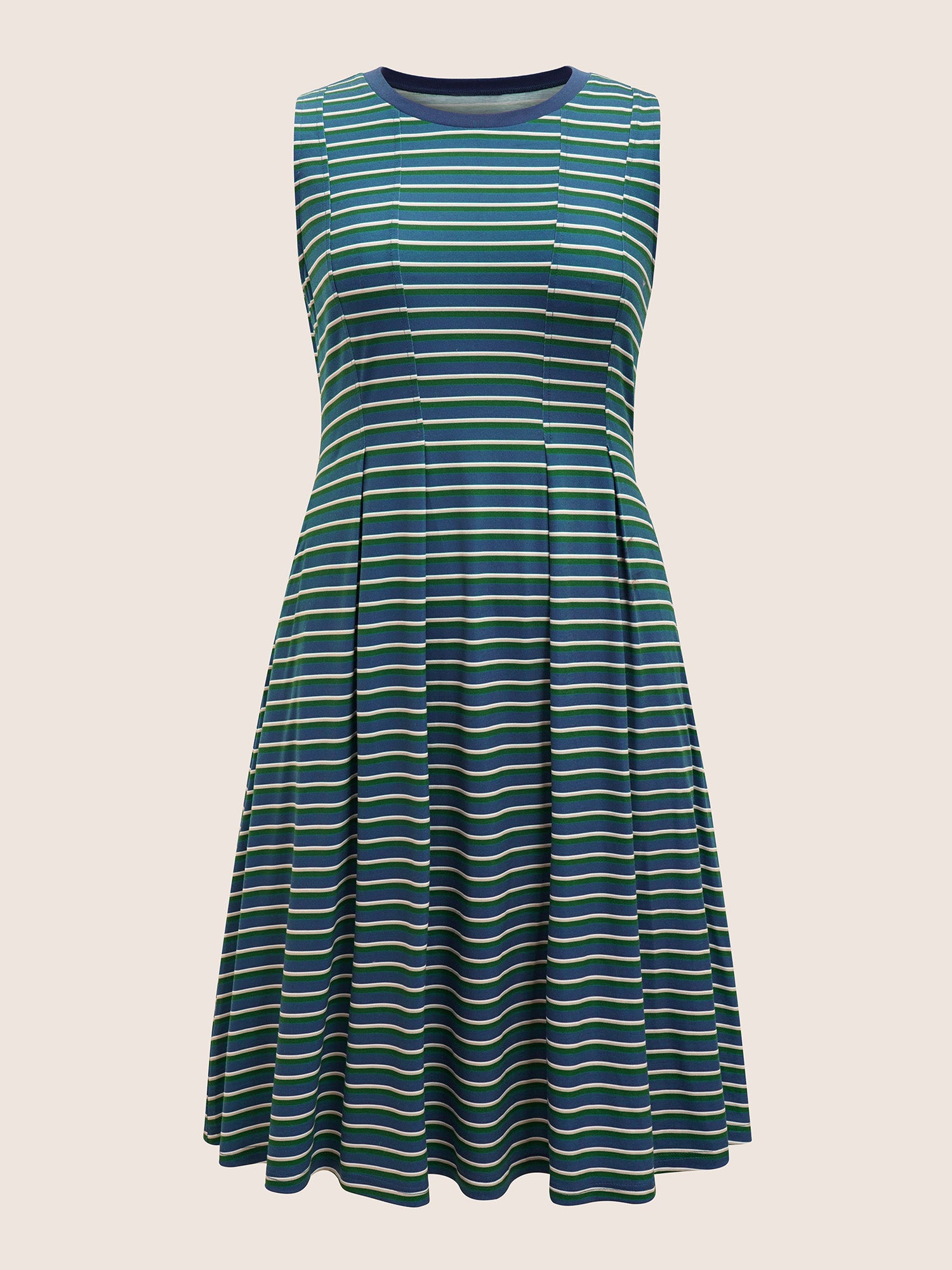 Contrast Striped Pleated Pocket Tank Dress