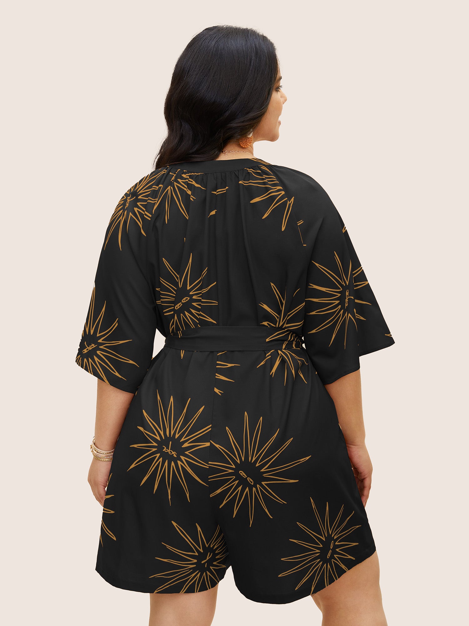 Sun Print Gathered Button Up Jumpsuit