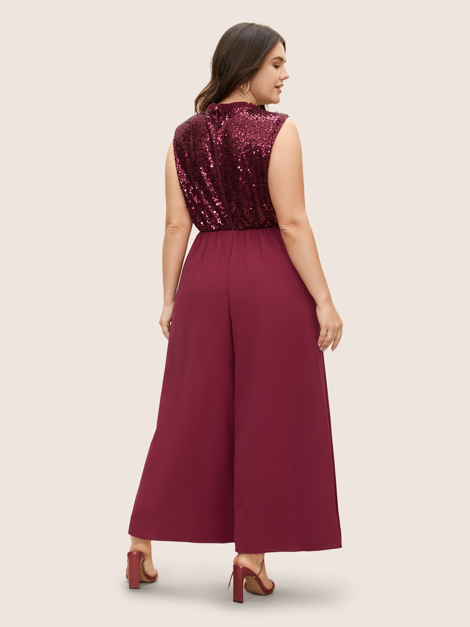 Sequin Patchwork Mock Neck Sleeveless Jumpsuit