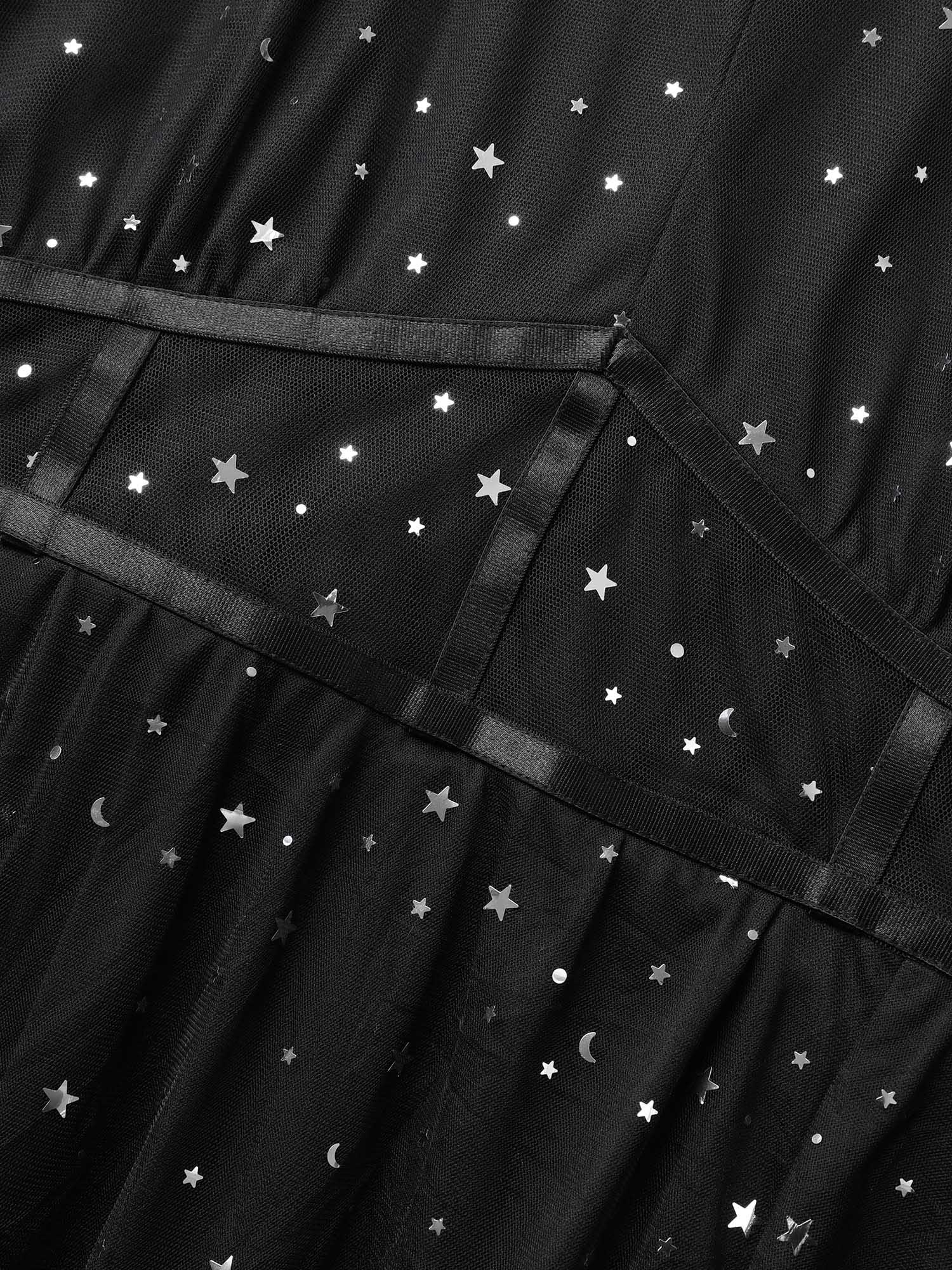 Glitter Star Mesh Patchwork Split Hem Dress