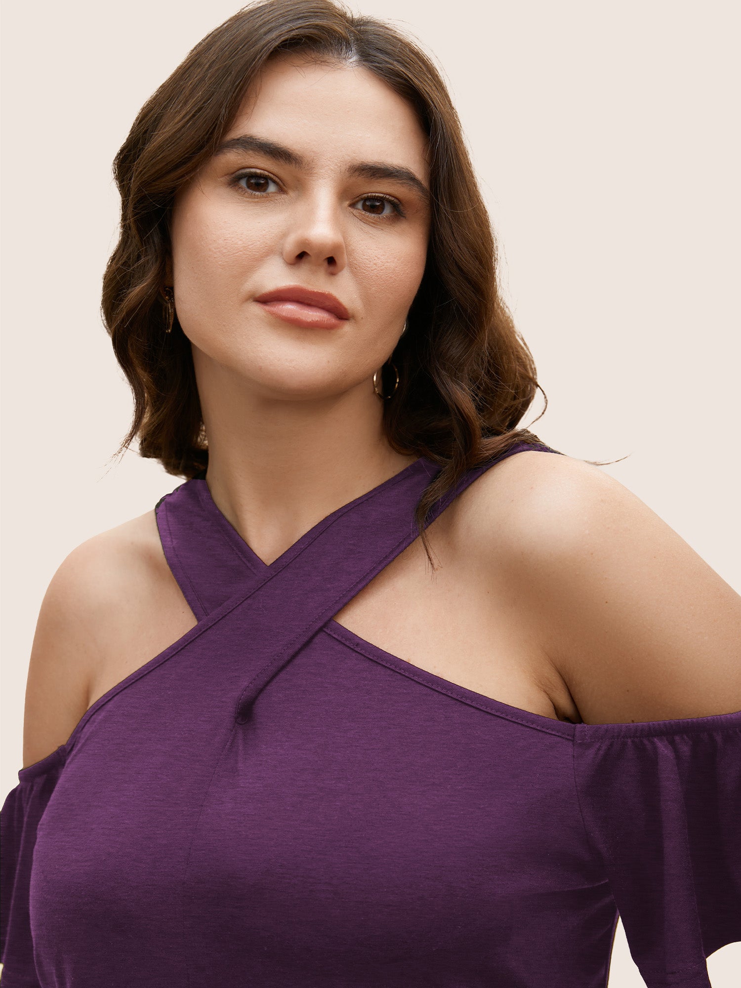 Solid Overlap Collar Ruffle Sleeve T-shirt