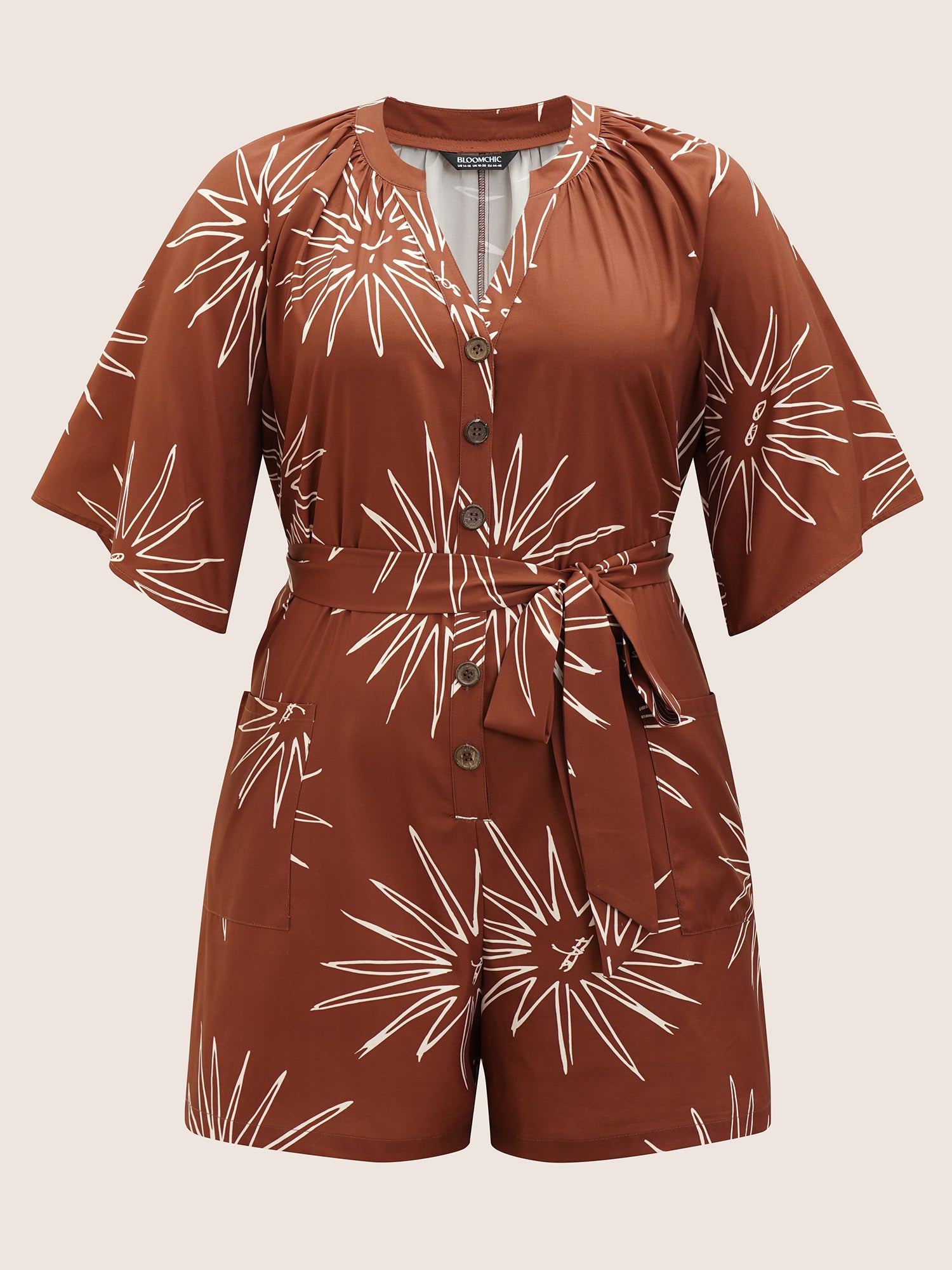 Sun Print Gathered Button Up Jumpsuit