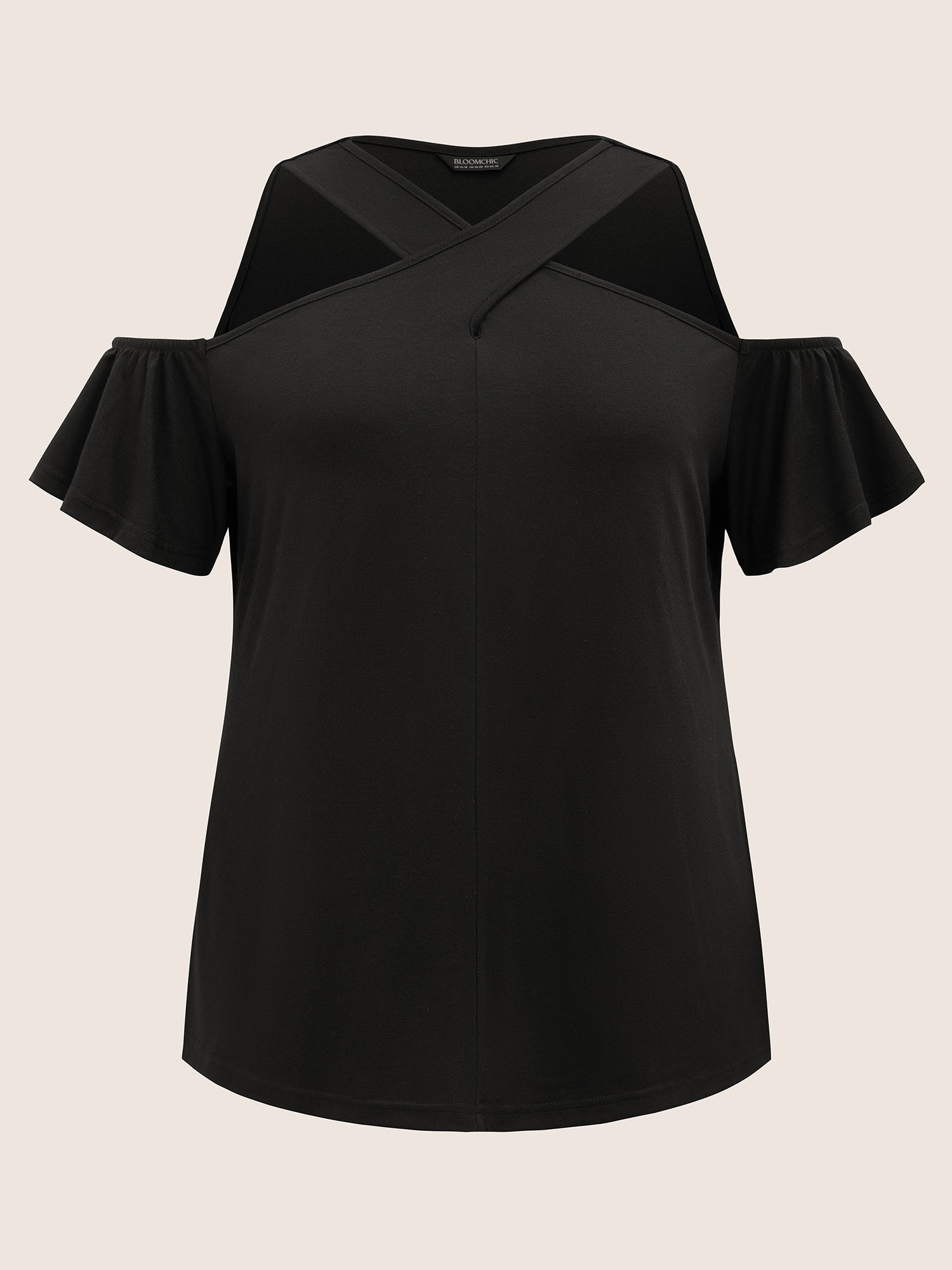 Solid Overlap Collar Ruffle Sleeve T-shirt