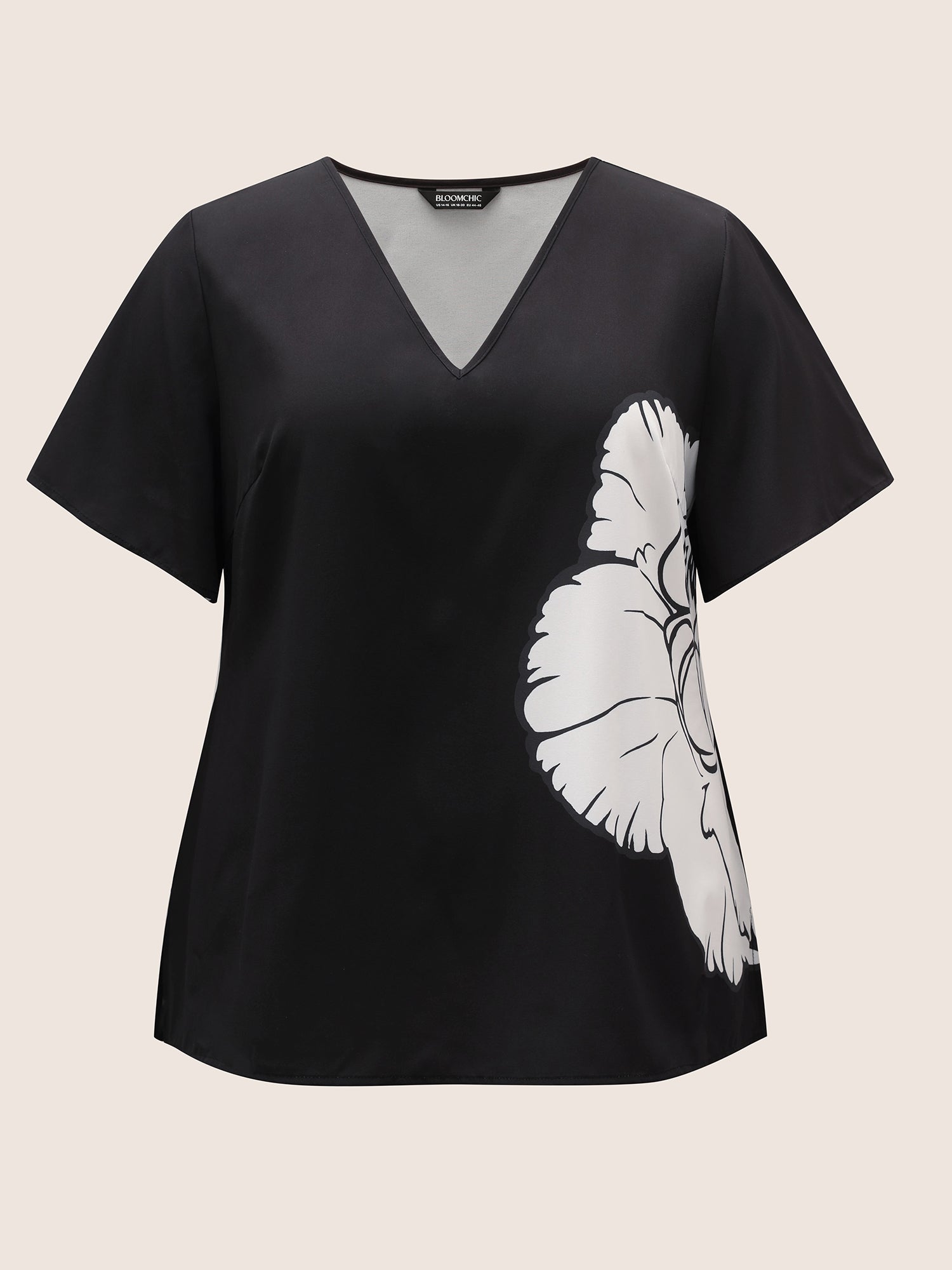 Carnation Print Contrast Ruffle Sleeve Blouse