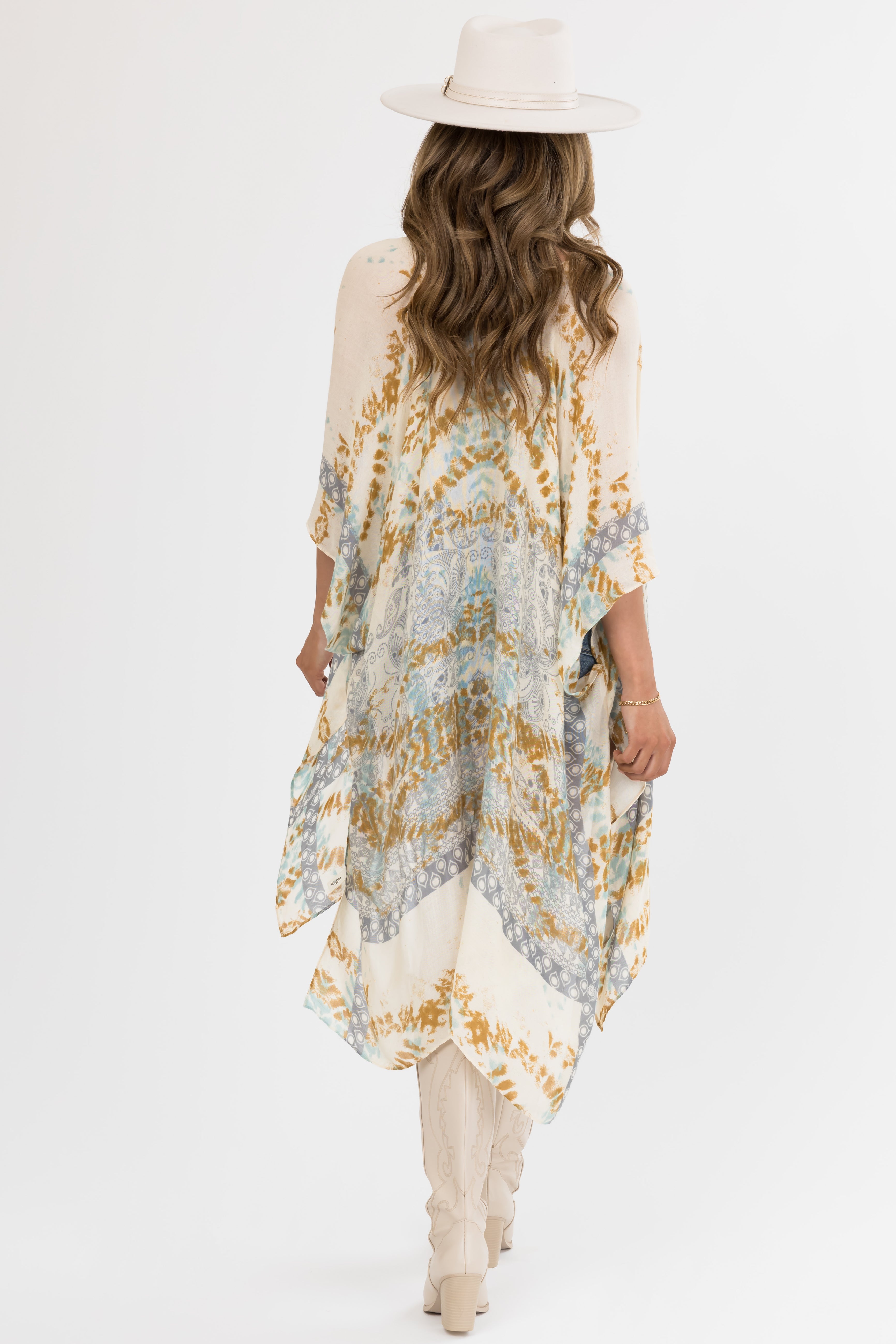 Buttercream Abstract Print Side Slit Kimono