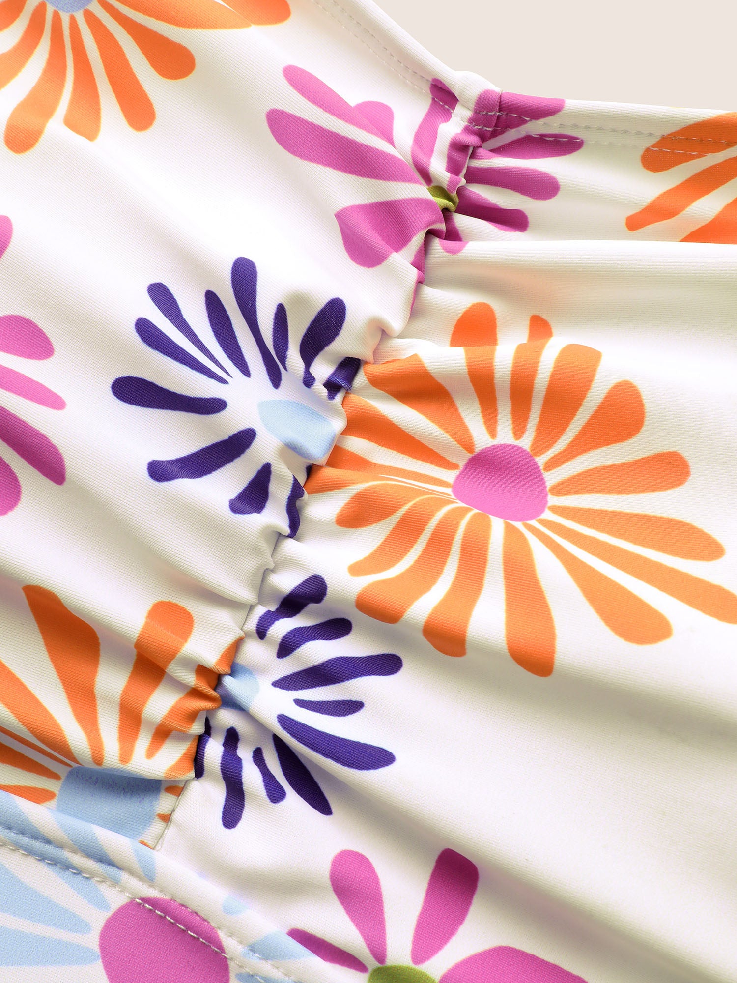 Floral Heart Neckline Ruched Swim Dress