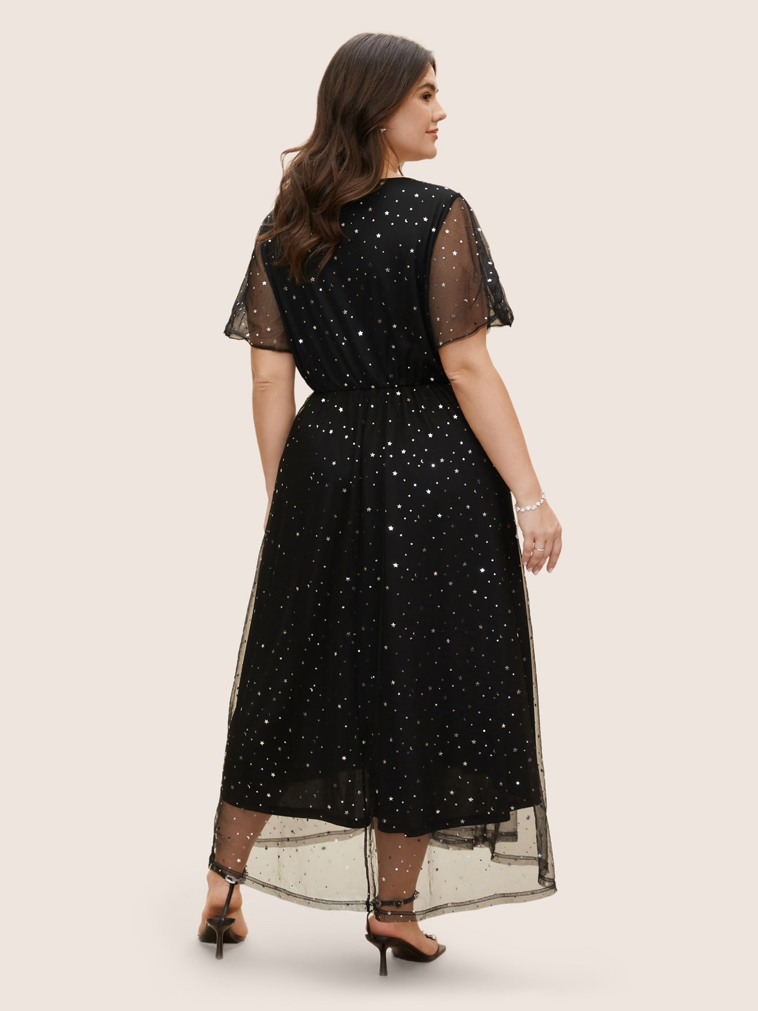 Glitter Star Mesh Patchwork Split Hem Dress