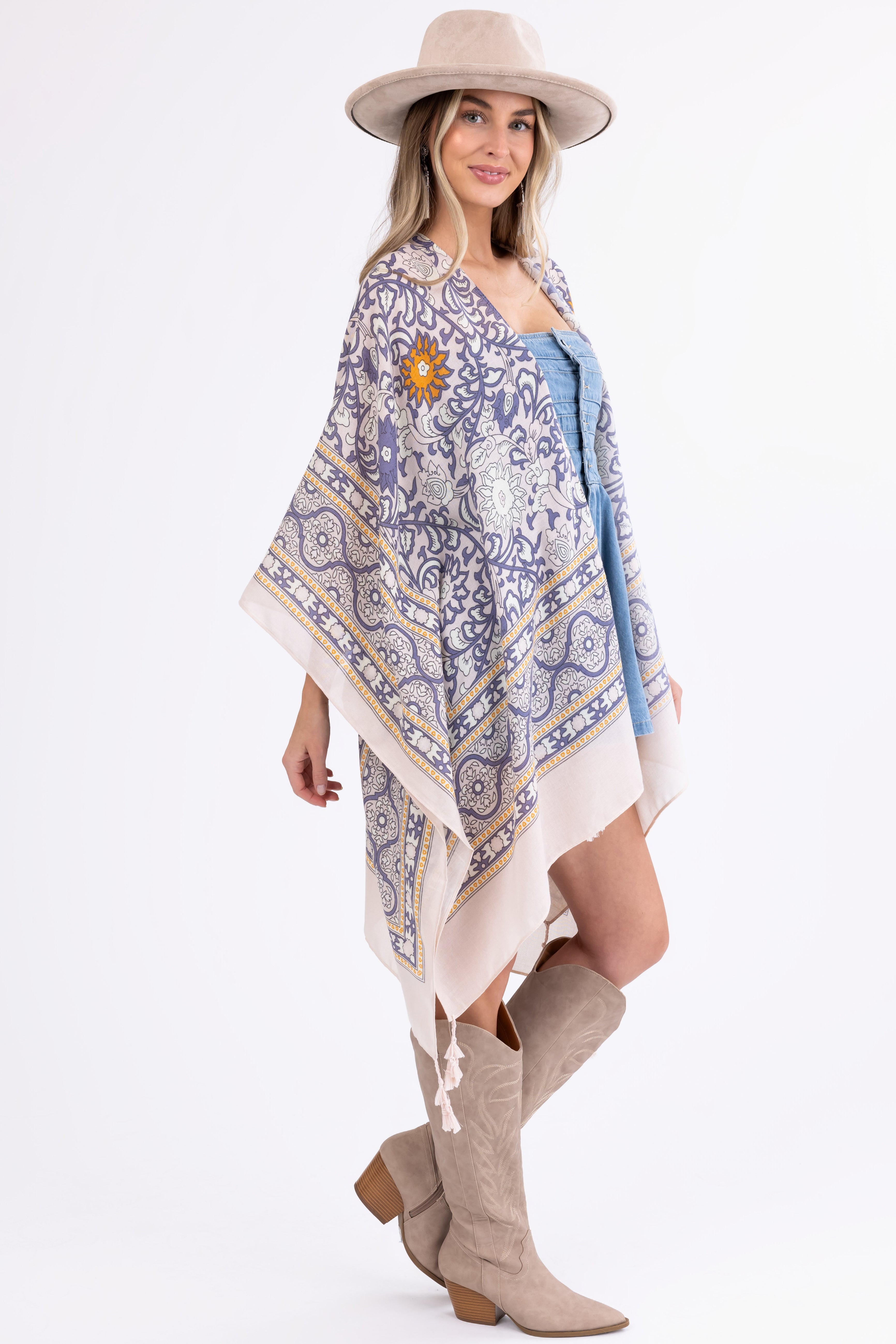 Coconut Abstract Print Tassel Kimono