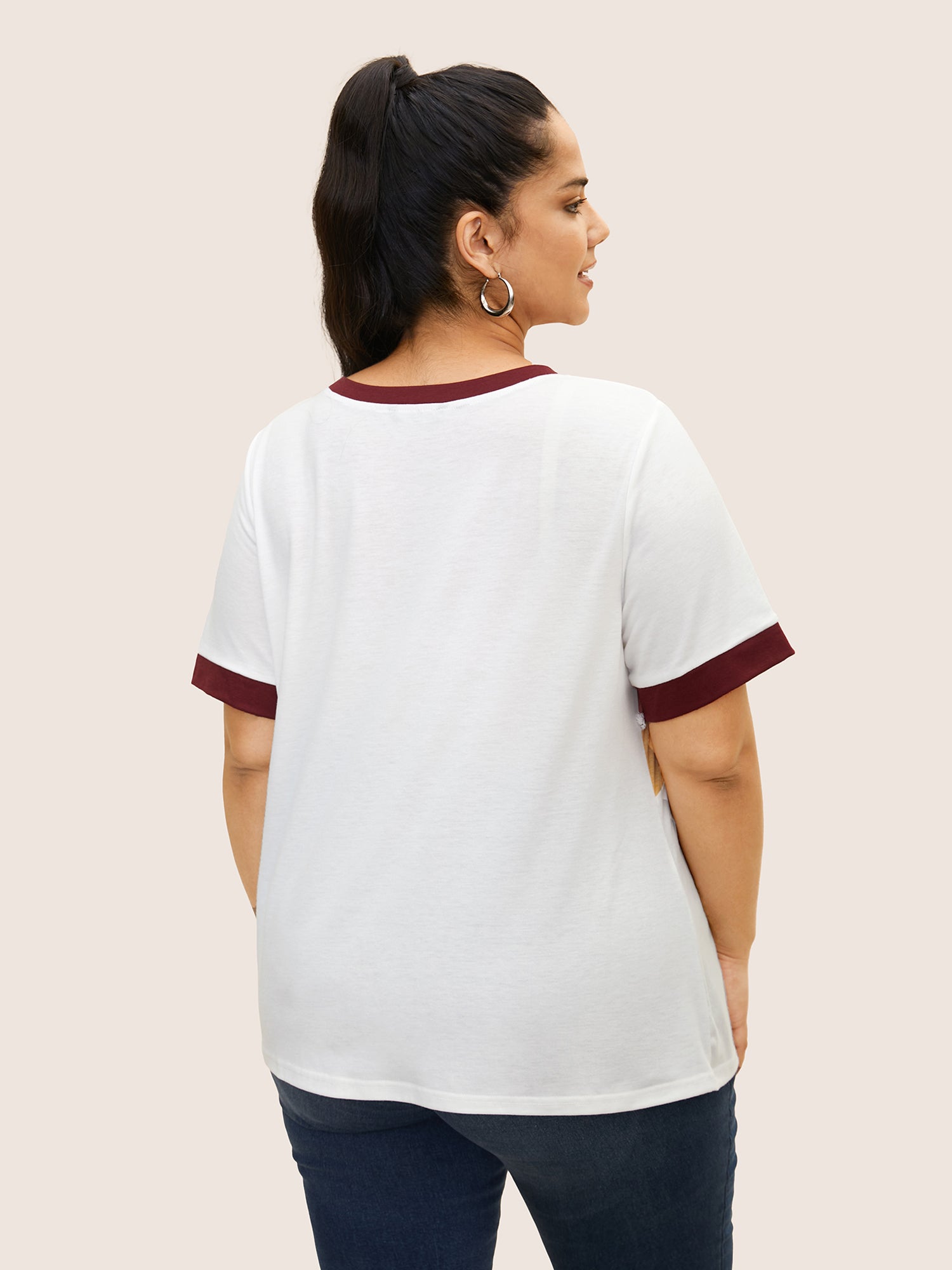 Round Neck Striped Contrast Patchwork T-shirt