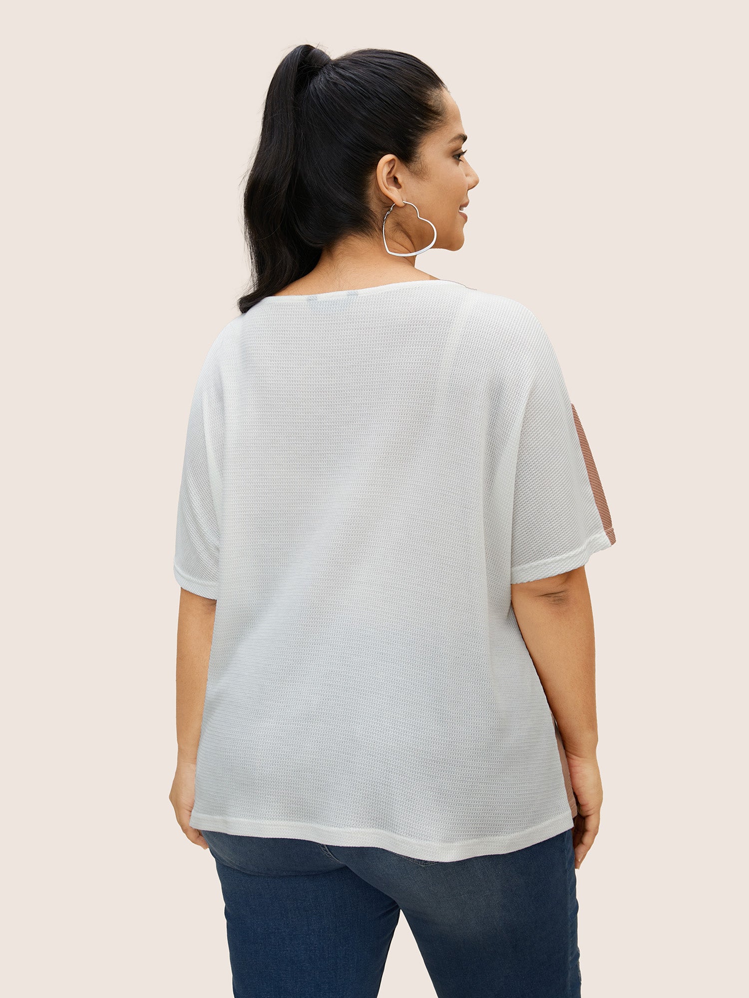 Contrast Waffle Knit Dolman Sleeve T-shirt
