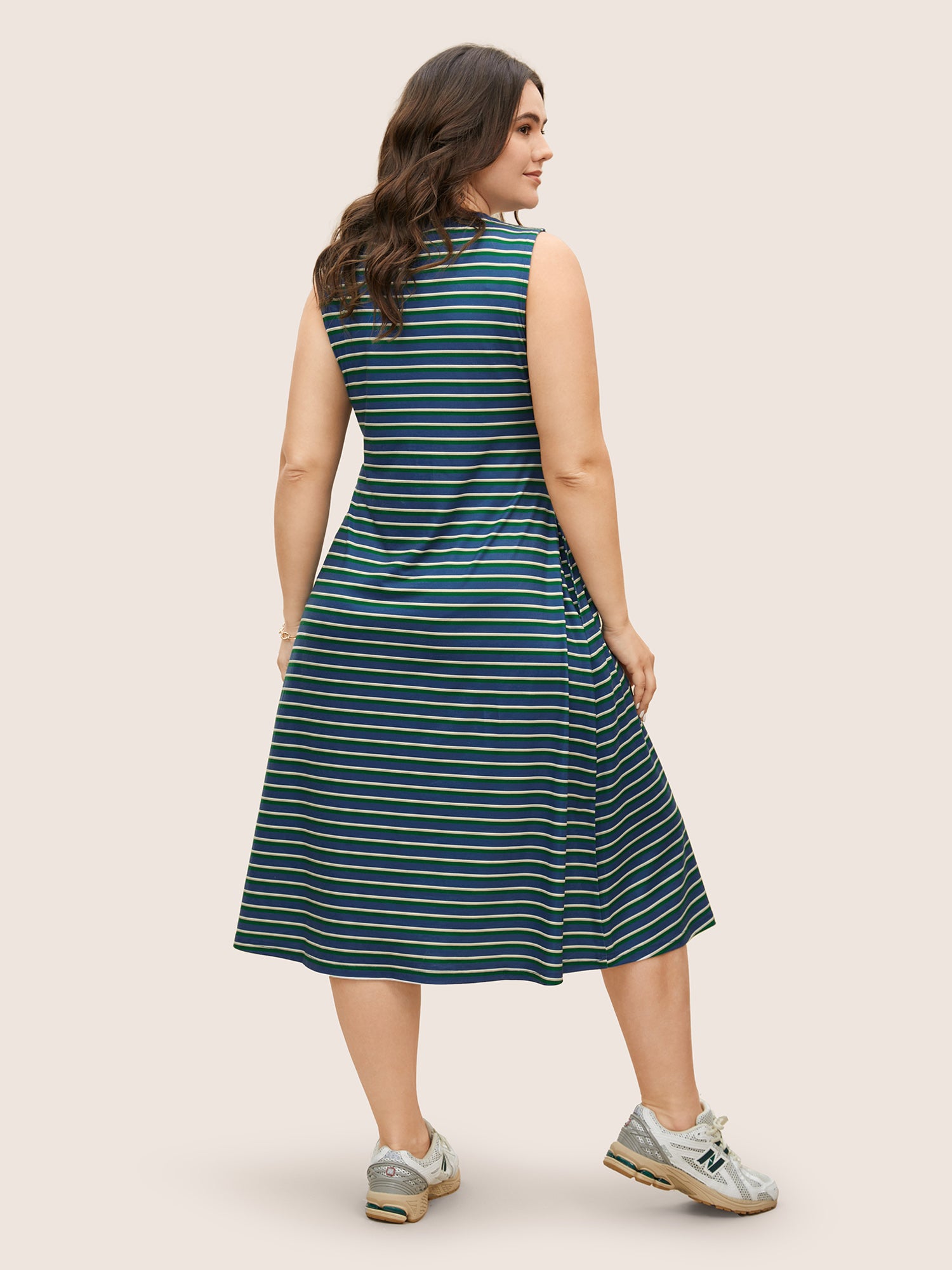 Contrast Striped Pleated Pocket Tank Dress