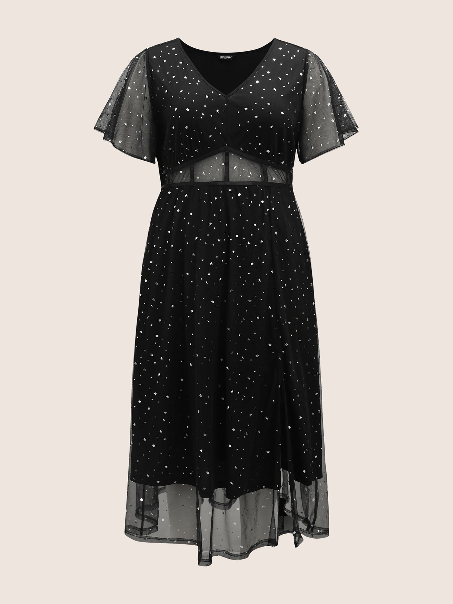 Glitter Star Mesh Patchwork Split Hem Dress