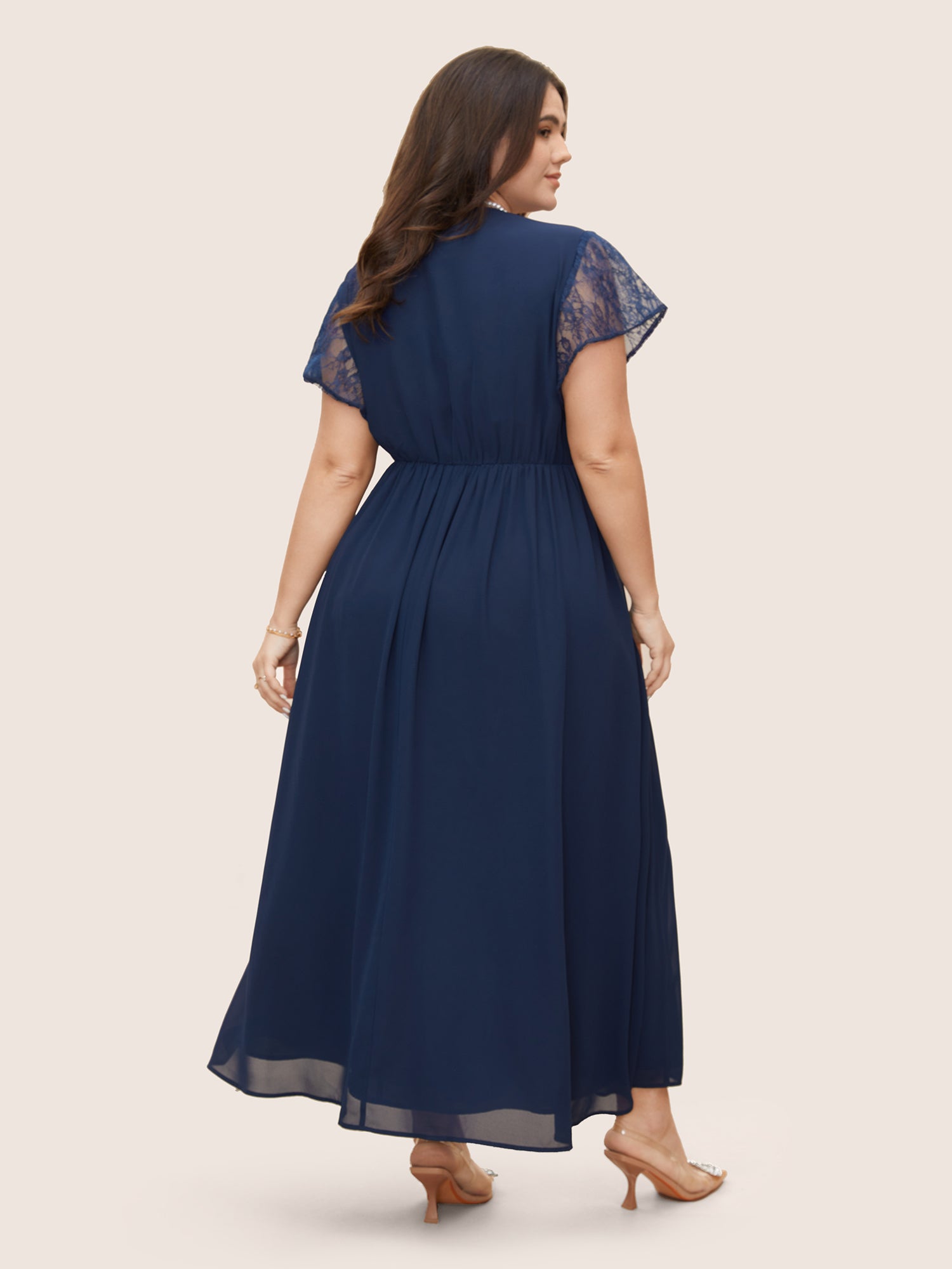 Overlap Collar Crochet Lace Mesh Dress