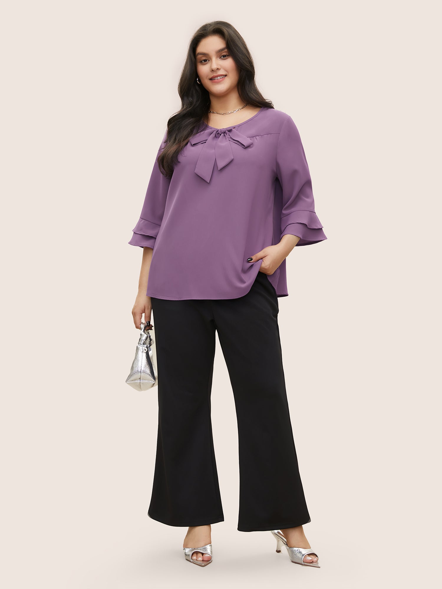 Anti-Wrinkle Flounce Sleeve Ties Blouse