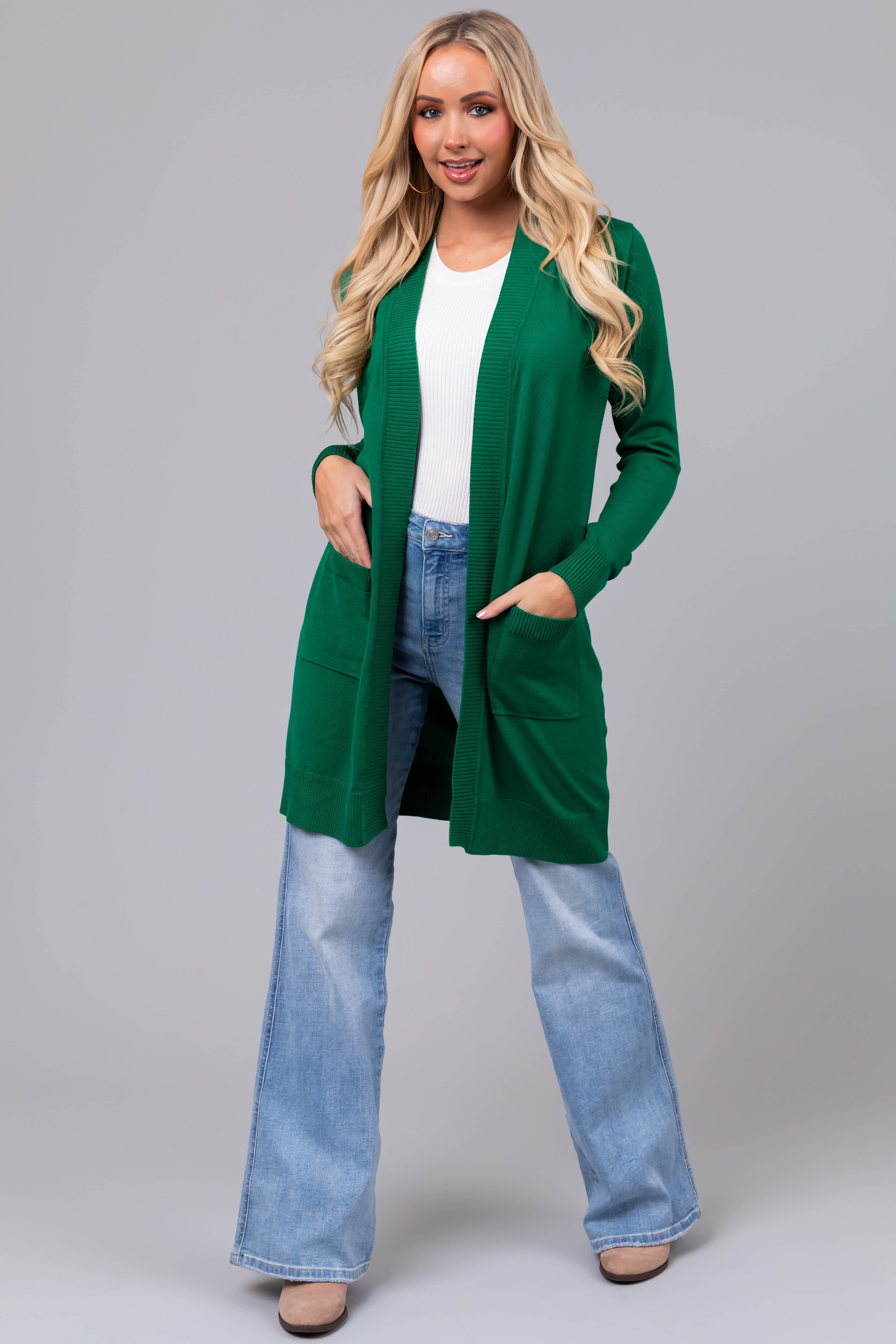 Jade Mid Length Lightweight Open Cardigan