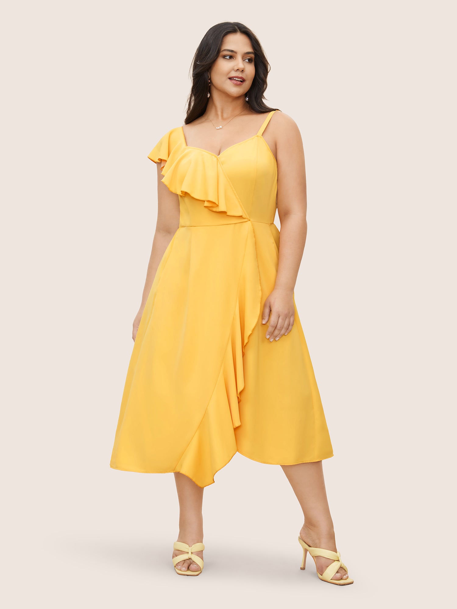 Citrus Solid Ruffle Trim Surplice Neck Dress