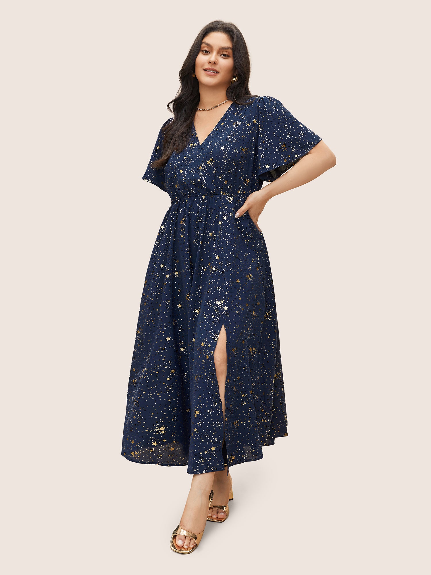 Bloom Dress - Star Button Pocket Wrap Split Ruffles Maxi Dress