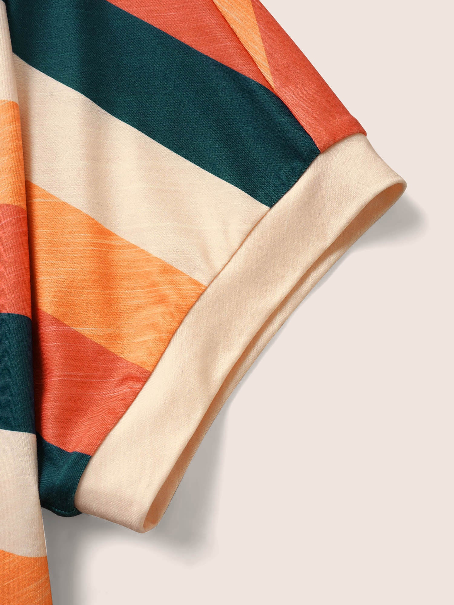 Colored Striped Crew Neck Batwing Sleeve T-shirt