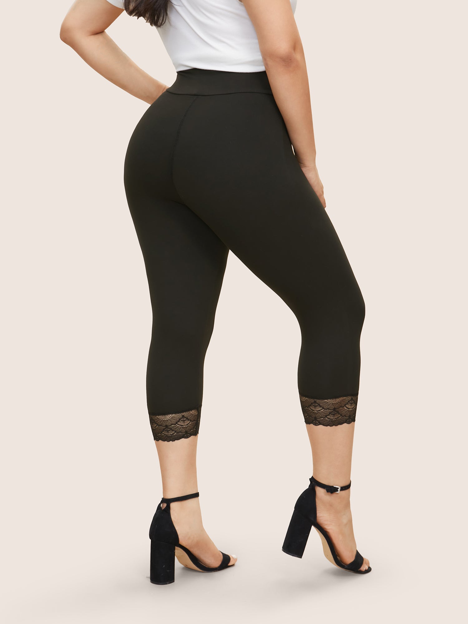Lace Patchwork High Rise Cropped Leggings