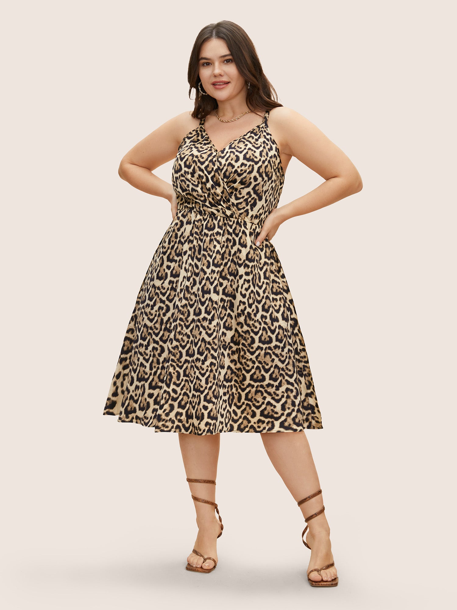 Overlap Collar Leopard Print Cami Dress