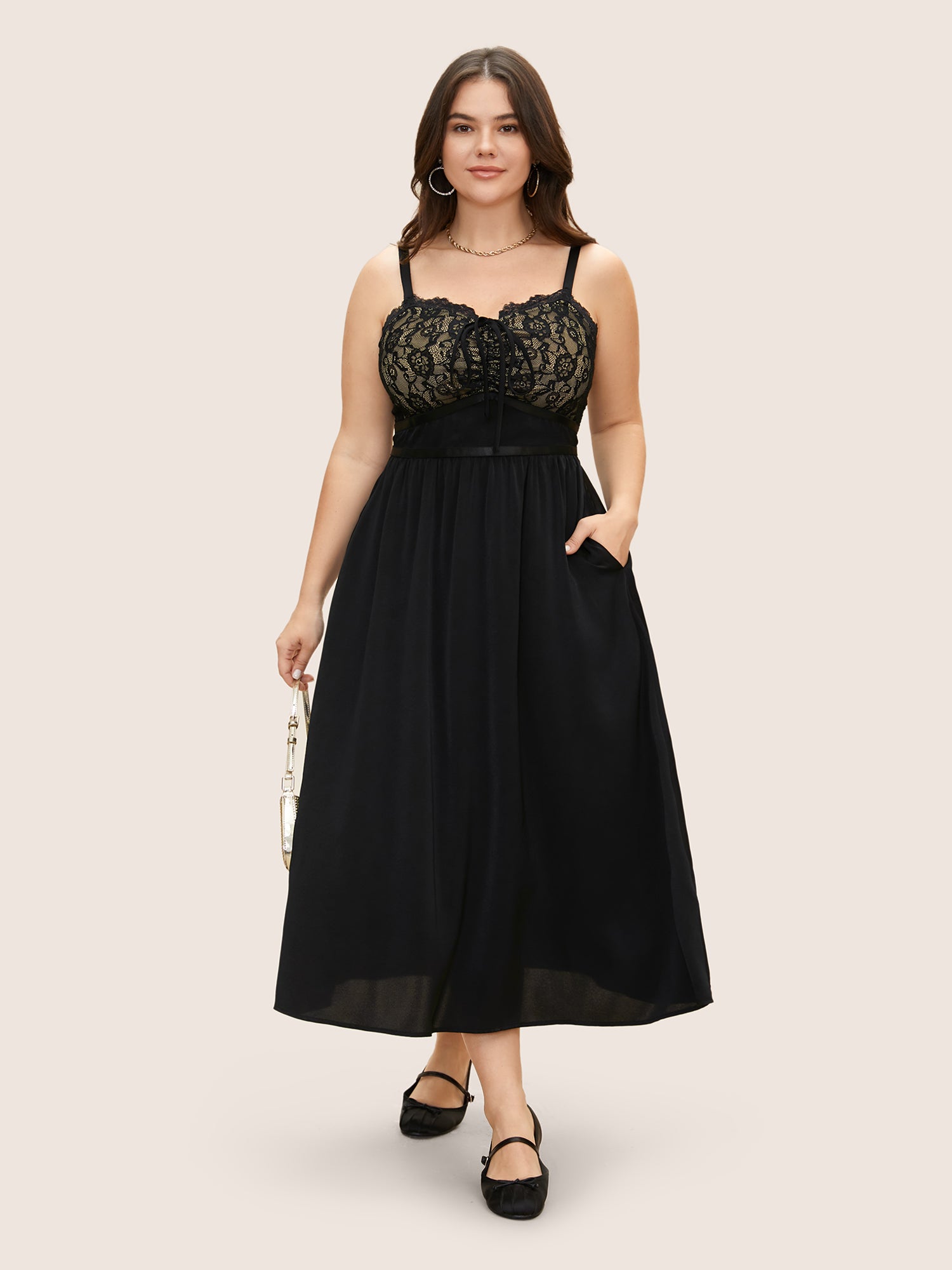 Crochet Lace Tie Knot Shirred Maxi Dress