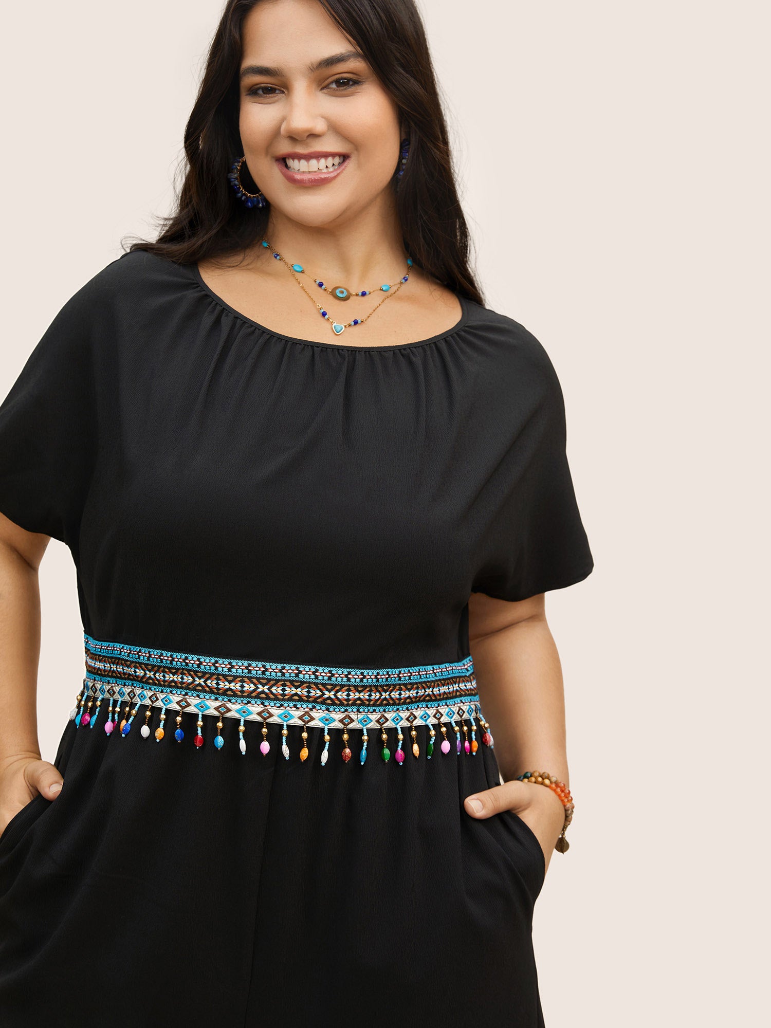 Boho Style Gathered Texture Batwing Sleeve Jumpsuit