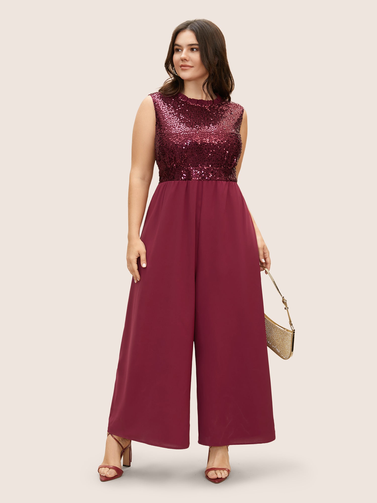 Sequin Patchwork Mock Neck Sleeveless Jumpsuit