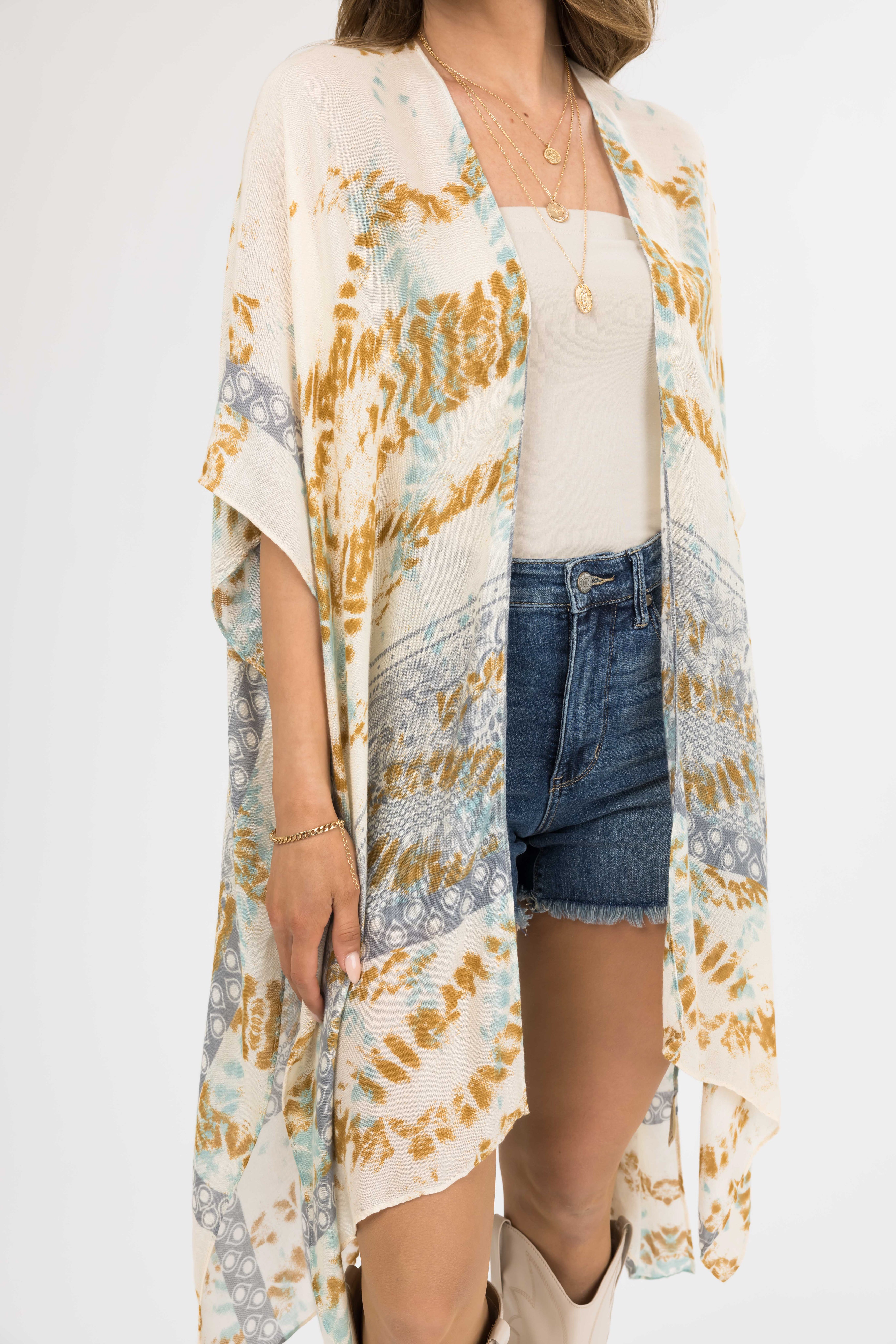Buttercream Abstract Print Side Slit Kimono