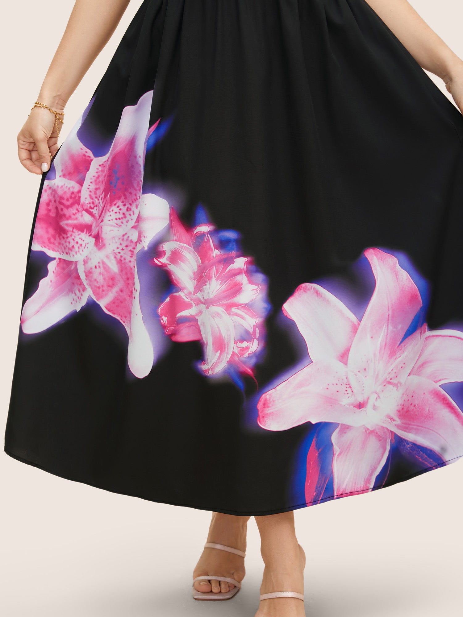 Lily Print Square Neck Ruffle Sleeve Midi Dress
