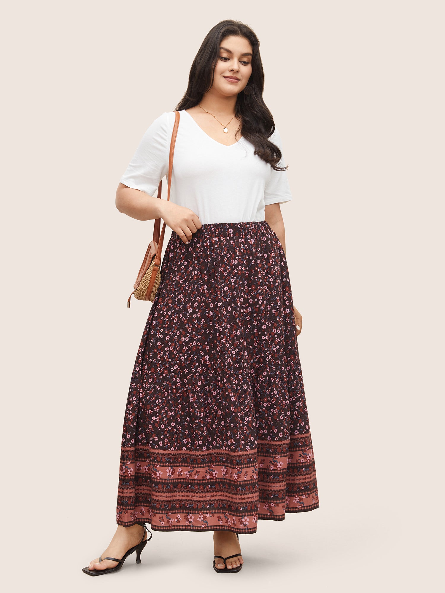 Rayon Boho Print Elastic Waist Pocket Skirt
