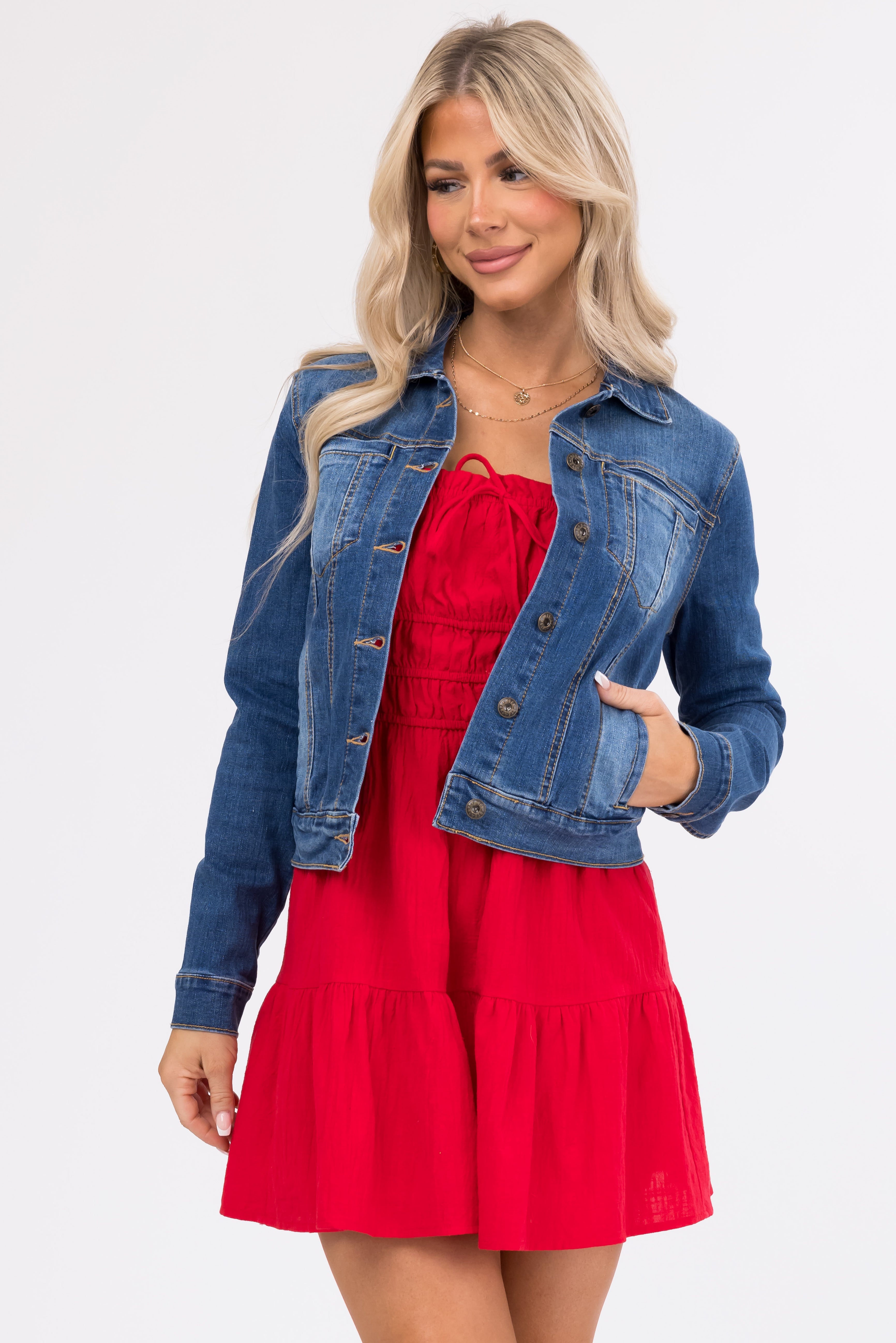 Medium Wash Long Sleeve Button Up Denim Jacket